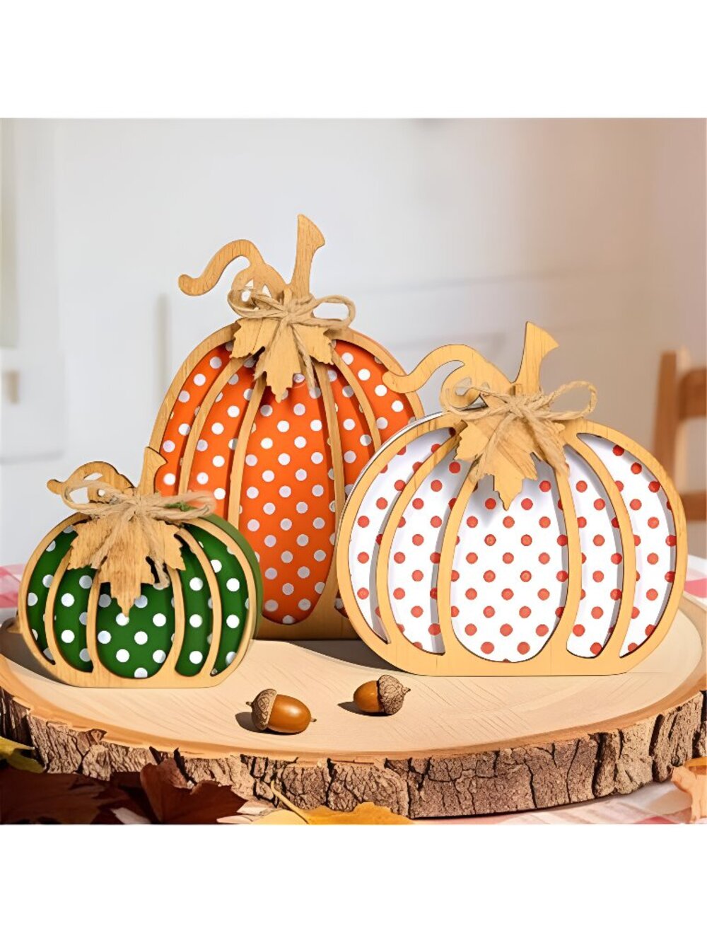 Fall Decorations for Home, 3-Piece Wooden Pumpkin Fall Decor, Rustic